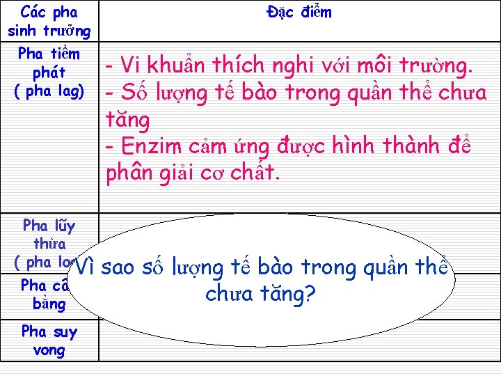 Các pha sinh trưởng Pha tiềm phát ( pha lag) Pha lũy thừa (