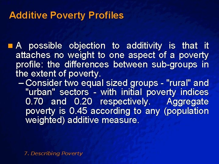 Slide 12 © 2003 By Default! Additive Poverty Profiles n A possible objection to