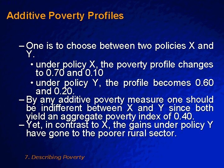 Slide 13 © 2003 By Default! Additive Poverty Profiles – One is to choose