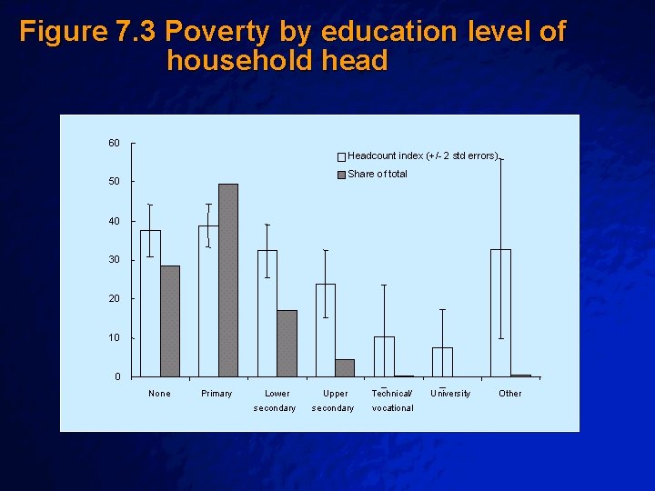 Slide 40 © 2003 By Default! Figure 7. 3 Poverty by education level of