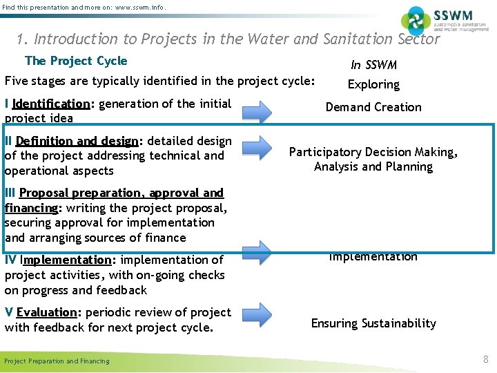 Find this presentation and more on: www. sswm. info. 1. Introduction to Projects in