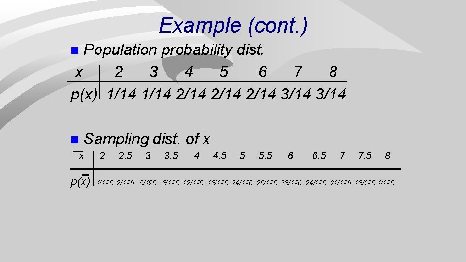 Example (cont. ) Population probability dist. x 2 3 4 5 6 7 8