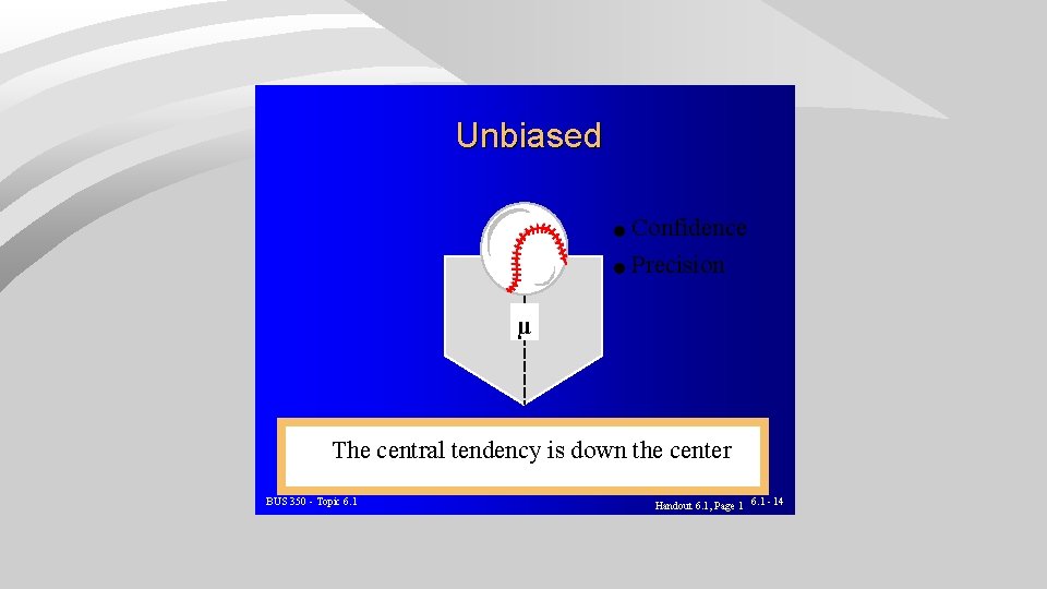 Unbiased l Confidence l Precision µ The central tendency is down the center BUS