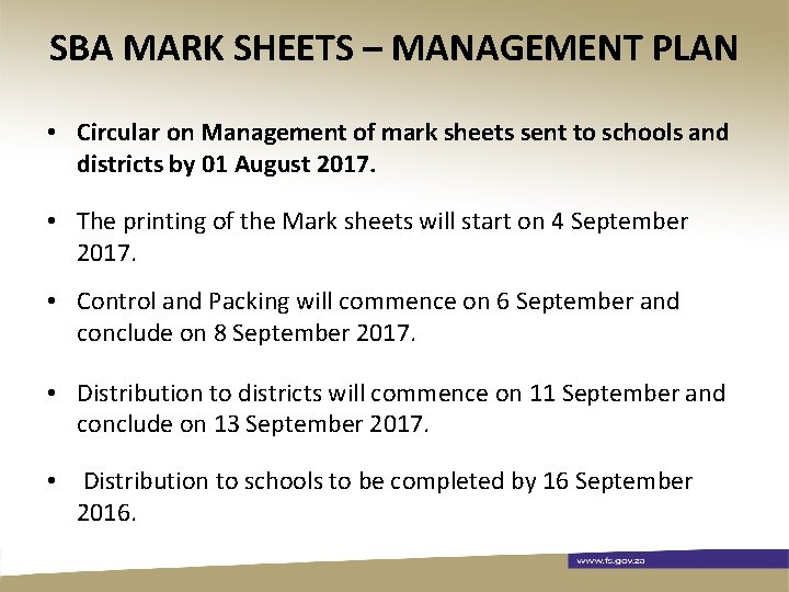 SBA MARK SHEETS – MANAGEMENT PLAN • Circular on Management of mark sheets sent