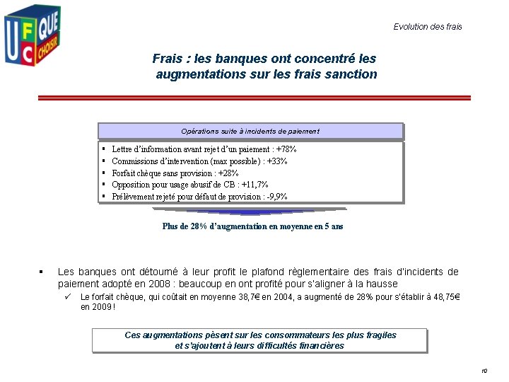 Evolution des frais Frais : les banques ont concentré les augmentations sur les frais