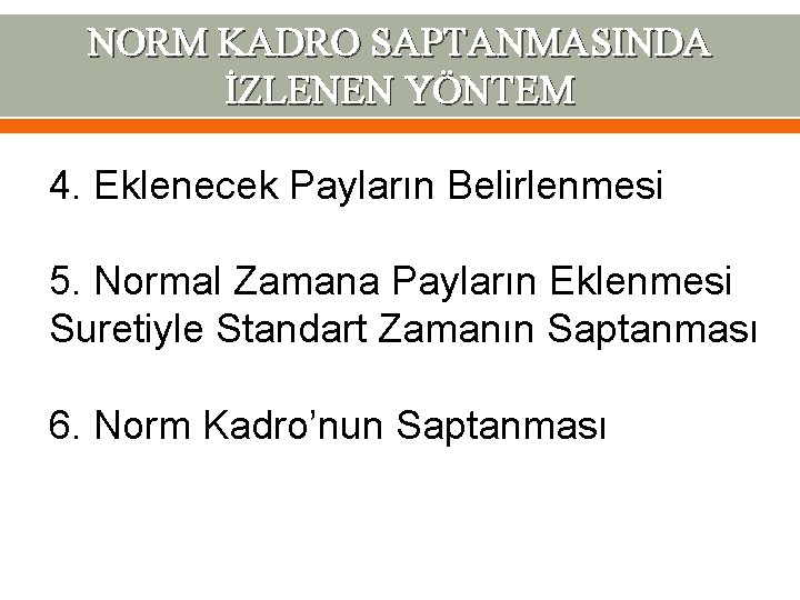 NORM KADRO SAPTANMASINDA İZLENEN YÖNTEM 4. Eklenecek Payların Belirlenmesi 5. Normal Zamana Payların Eklenmesi