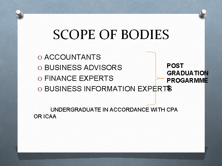 SCOPE OF BODIES O ACCOUNTANTS O BUSINESS ADVISORS O FINANCE EXPERTS O BUSINESS INFORMATION