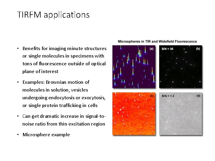 TIRFM applications • Benefits for imaging minute structures or single molecules in specimens with