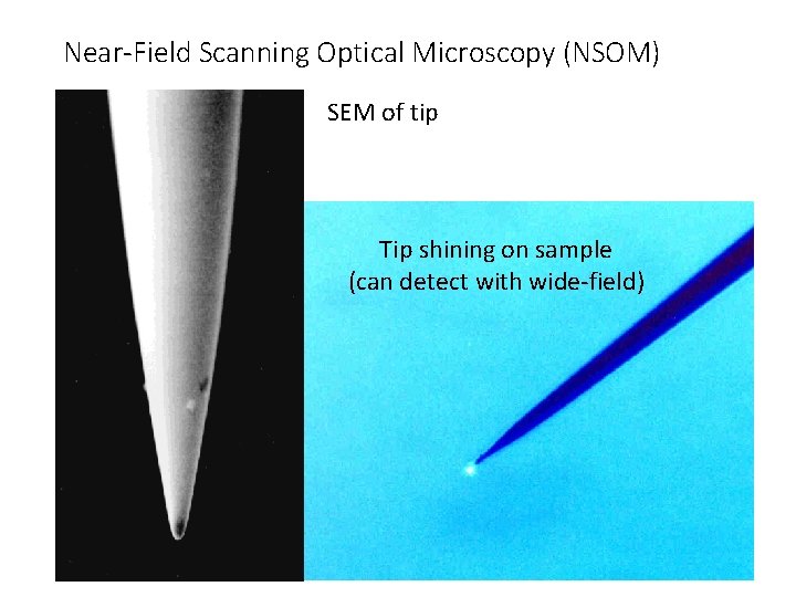 Near-Field Scanning Optical Microscopy (NSOM) SEM of tip Tip shining on sample (can detect