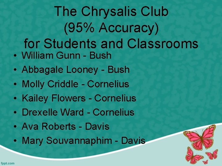  • • The Chrysalis Club (95% Accuracy) for Students and Classrooms William Gunn