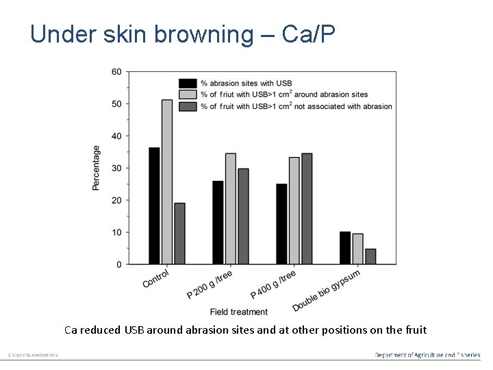 Under skin browning – Ca/P Ca reduced USB around abrasion sites and at other