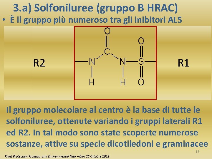 3. a) Solfoniluree (gruppo B HRAC) • È il gruppo più numeroso tra gli