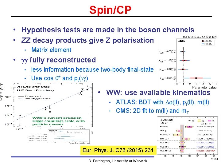 Spin/CP • Hypothesis tests are made in the boson channels • ZZ decay products