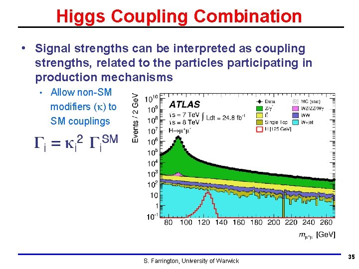 Higgs Coupling Combination • Signal strengths can be interpreted as coupling strengths, related to