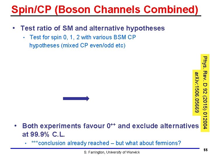 Spin/CP (Boson Channels Combined) • Test ratio of SM and alternative hypotheses Test for