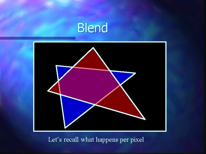 Blend Let’s recall what happens per pixel 