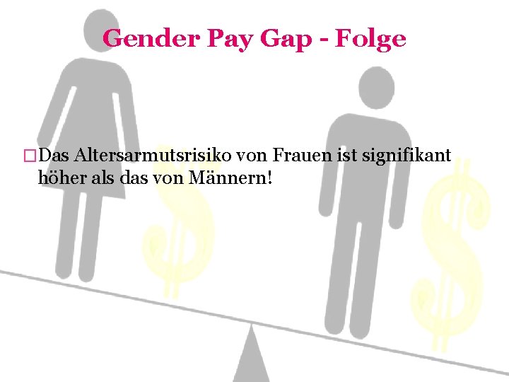 Gender Pay Gap - Folge �Das Altersarmutsrisiko von Frauen ist signifikant höher als das