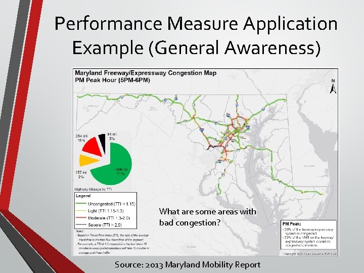 Performance Measure Application Example (General Awareness) What are some areas with bad congestion? Source: