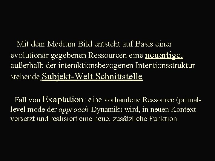  Mit dem Medium Bild entsteht auf Basis einer evolutionär gegebenen Ressourcen eine neuartige,