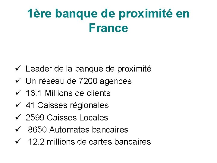 1ère banque de proximité en France ü ü ü ü Leader de la banque