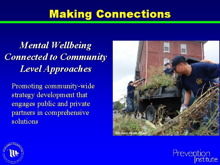 Making Connections Mental Wellbeing Connected to Community Level Approaches Promoting community-wide strategy development that