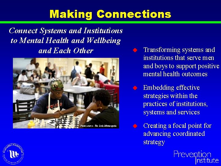 Making Connections Connect Systems and Institutions to Mental Health and Wellbeing and Each Other