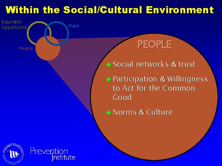 Within the Social/Cultural Environment Equitable Opportunity Place PEOPLE People u Social networks & trust