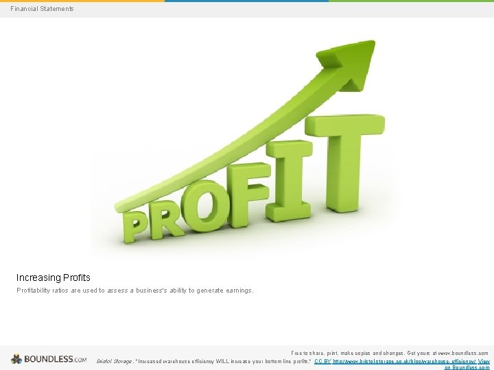 Financial Statements Increasing Profits Profitability ratios are used to assess a business's ability to