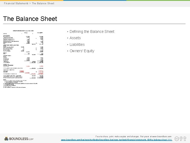 Financial Statements > The Balance Sheet • Defining the Balance Sheet • Assets •