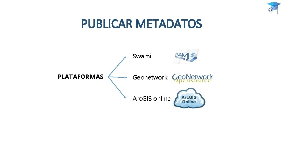 PUBLICAR METADATOS Swami PLATAFORMAS Geonetwork Arc. GIS online 