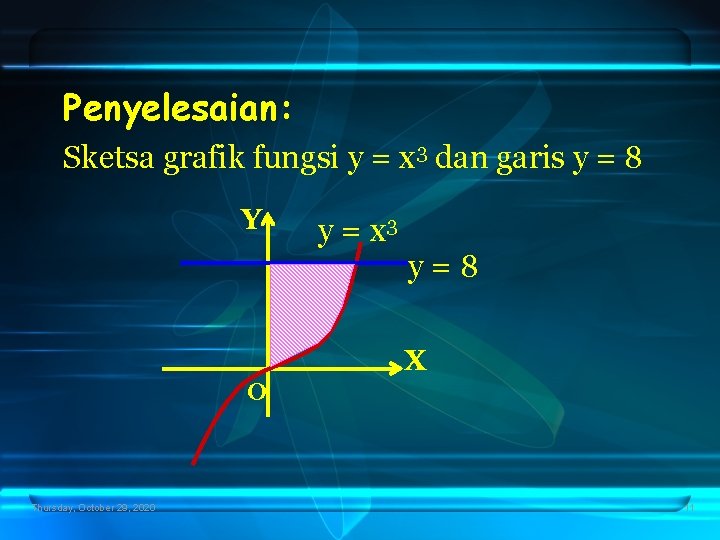 Penyelesaian: Sketsa grafik fungsi y = x 3 dan garis y = 8 Y