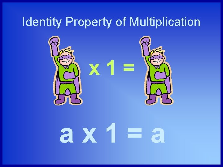 Identity Property of Multiplication x 1= ax 1=a 
