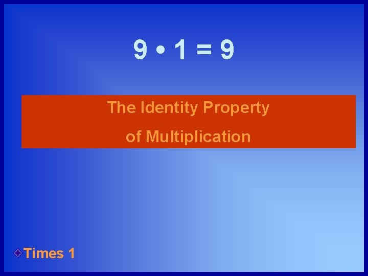 9 • 1=9 The Identity Property of Multiplication Times 1 