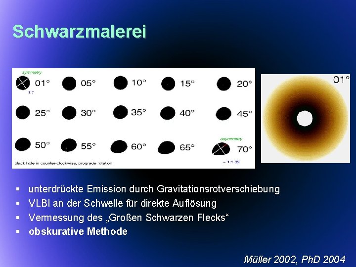 Schwarzmalerei § § unterdrückte Emission durch Gravitationsrotverschiebung VLBI an der Schwelle für direkte Auflösung