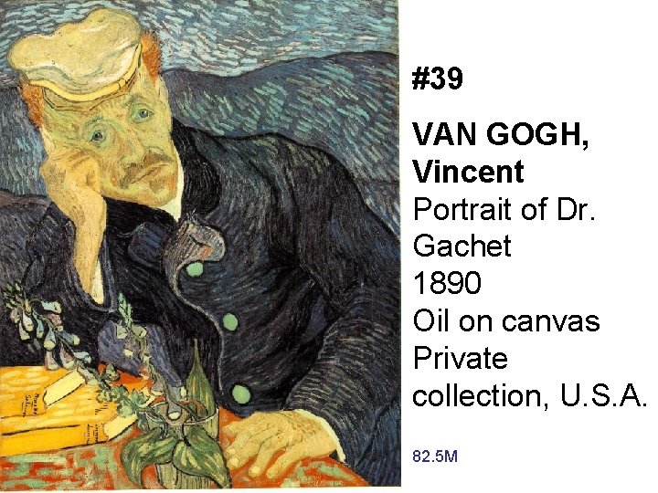 #39 VAN GOGH, Vincent Portrait of Dr. Gachet 1890 Oil on canvas Private collection,