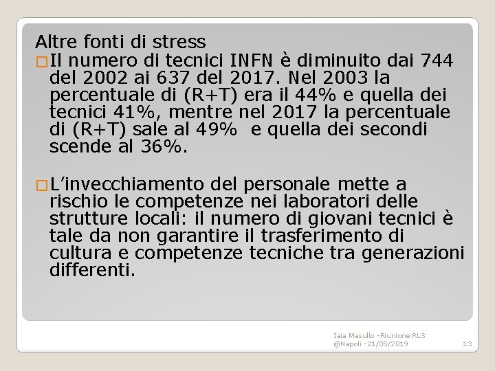 Altre fonti di stress �Il numero di tecnici INFN è diminuito dai 744 del