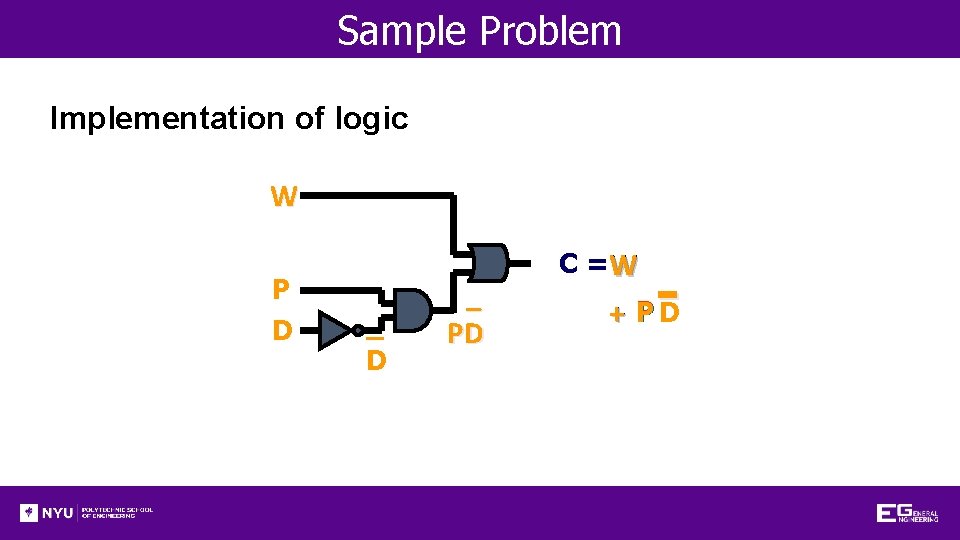 Sample Problem Implementation of logic W P D _ PD C =W + PD