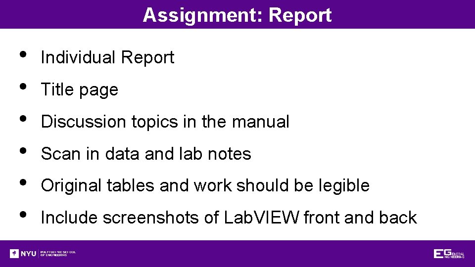 Assignment: Report • • • Individual Report Title page Discussion topics in the manual