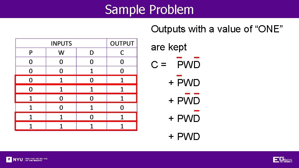Sample Problem Outputs with a value of “ONE” are kept C= PWD + PWD Sample Problem Outputs with a value of “ONE” are kept C= PWD + PWD