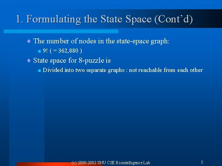 1. Formulating the State Space (Cont’d) ¨ The number of nodes in the state-space
