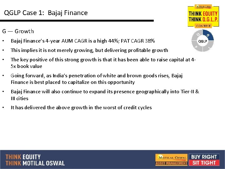 QGLP Case 1: Bajaj Finance G — Growth • Bajaj Finance’s 4 -year AUM