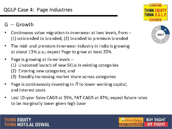 QGLP Case 4: Page Industries G — Growth • Page is growing at three