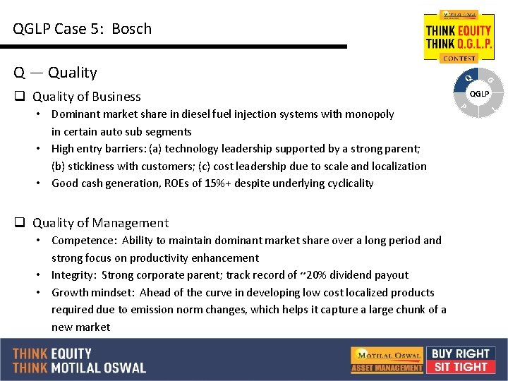 QGLP Case 5: Bosch Q q Quality of Business q Quality of Management •