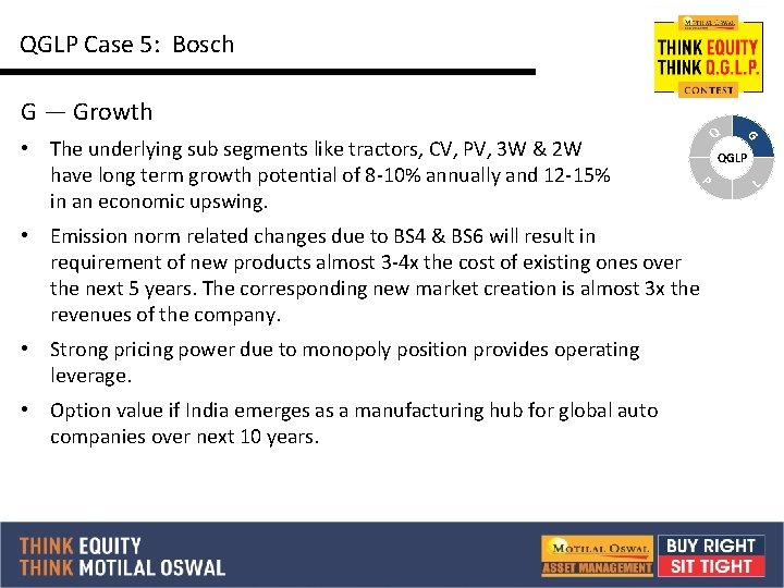 QGLP Case 5: Bosch G — Growth QGLP • Emission norm related changes due