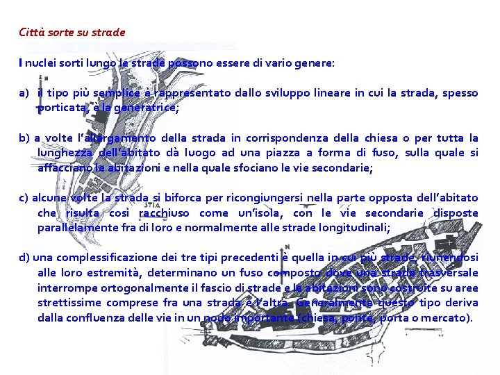 Città sorte su strade I nuclei sorti lungo le strade possono essere di vario