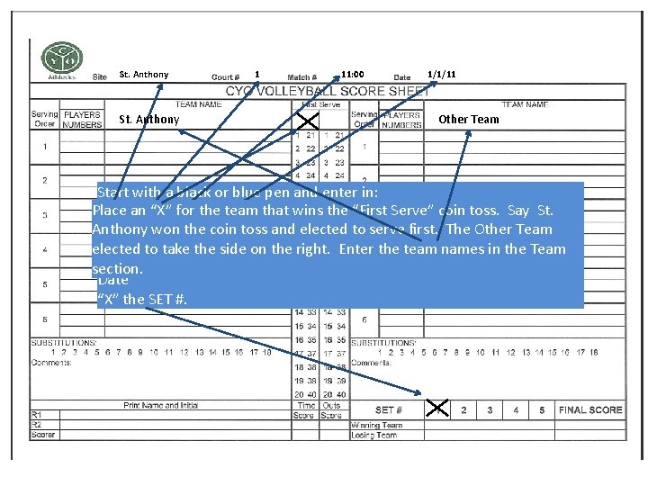 St. Anthony 1 11: 00 1/1/11 Other Team Start with a black or blue