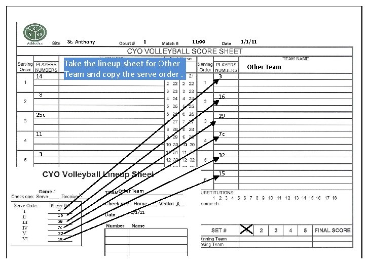 St. Anthony 1 11: 00 Take the lineup sheet for Other St. Anthony Team