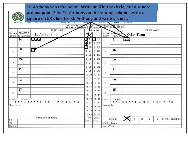 St. wins Team the point. Write an a. R circle in theon circle, #3