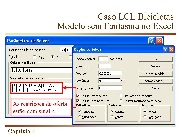 Caso LCL Bicicletas Modelo sem Fantasma no Excel As restrições de oferta estão com