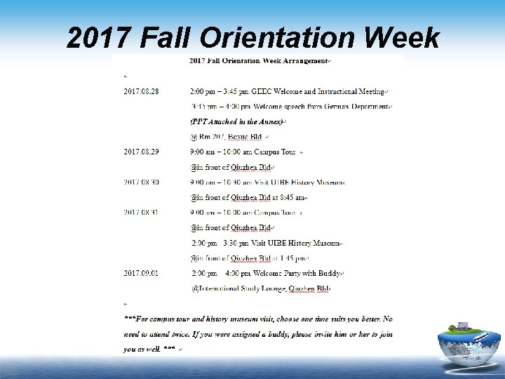 2017 Fall Orientation Week 
